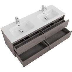 BelBagno Тумба с раковиной Kraft 120 подвесная 4 ящика Cemento Grigio двойная раковина – фотография-5