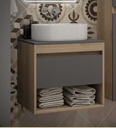 Teymi Тумба с раковиной Ritta 55 дуб эврика/графит матовый подвесная T60523 раковина T50602 – фотография-1