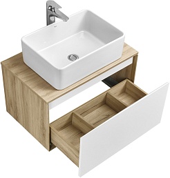 Акватон Тумба с раковиной Либерти 70 Mila 50 белая/дуб эльвезия – фотография-2
