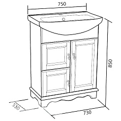Bas Тумба с раковиной Варна 75 орех, вставки стекло – фотография-2