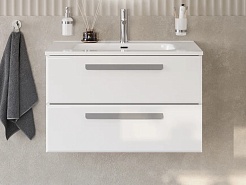 Cezares Тумба с раковиной Eco Cer-N 80 bianco lucido CZR-8095-80 ручки серые – фотография-1