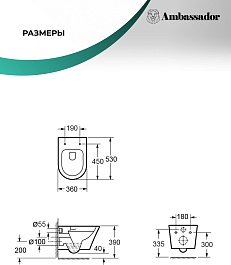 Ambassador Унитаз Ritz подвесной безободковый белый с сиденьем микролифт – фотография-11