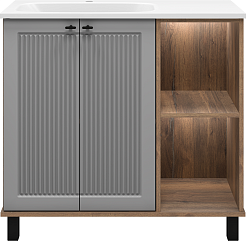 Brevita Тумба под раковину Lumus 90 L с подсветкой серая/дуб галифакс олово – фотография-1