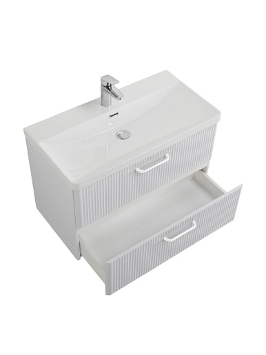 BelBagno Тумба с раковиной Due 80 подвесная Белый металлик ручки Белые – картинка-5