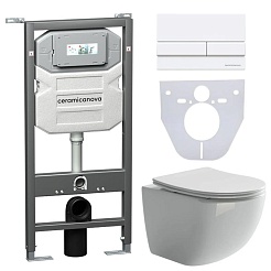 Ceramicanova Подвесной унитаз Forma Rimless с шумоизоляционной панелью CN1000 с системой инсталляции Envision кнопка Flat белая – фотография-1