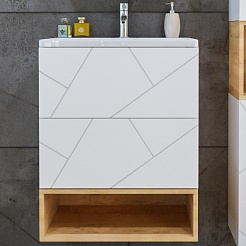 Бриклаер Тумба с раковиной Кристалл 60 с нишей белая/дуб бунратти – фотография-1