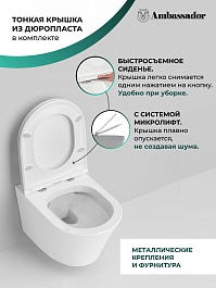 Ambassador Унитаз Ritz подвесной безободковый белый с сиденьем микролифт – фотография-7