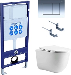 Aquatek Унитаз подвесной Классик AQ1112-00 в комплекте с инсталляцией Standard INS-0000012 с клавишей смыва KDI-0000010 глянцевый хром и крепления KKI-0000002 – фотография-1
