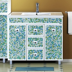 Misty Тумба с раковиной Жемчужина 90 бело-голубая мозаика – фотография-1