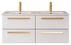 Cezares Тумба с раковиной Eco Cer-N 120 с 4 ящиками bianco lucido CZR-8073-120-2 ручки сатиновое золото – фотография-1