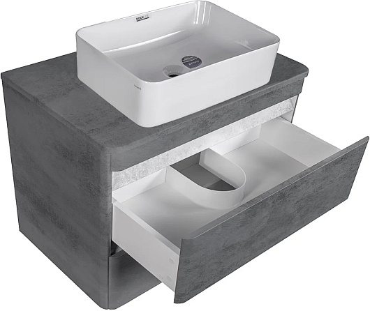 Style Line Тумба с раковиной подвесная Атлантика 80, бетон темный – картинка-3