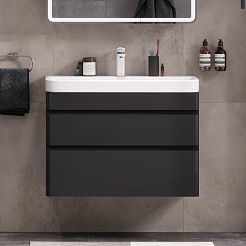 Equil Тумба под раковину Eltoro 80 2 ящика подвесная черный софт – фотография-6