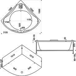 Bas Акриловая ванна Ирис 150x150 с гидромассажем – фотография-4