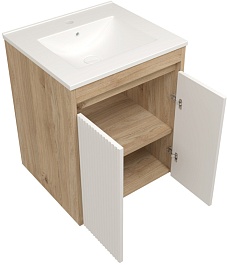 Teymi Тумба с раковиной Netta 50 Волна подвесная дуб/белый – фотография-2