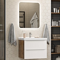 Misty Мебель для ванной Карат 65 подвесная белая/дуб галифакс олово