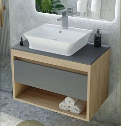 Teymi Тумба с раковиной Ritta 75 дуб эврика/графит матовый подвесная T60525 раковина T50002 – фотография-1