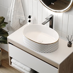 Teymi Раковина накладная Lori 50.5 T50479 белая с орнаментом – фотография-6