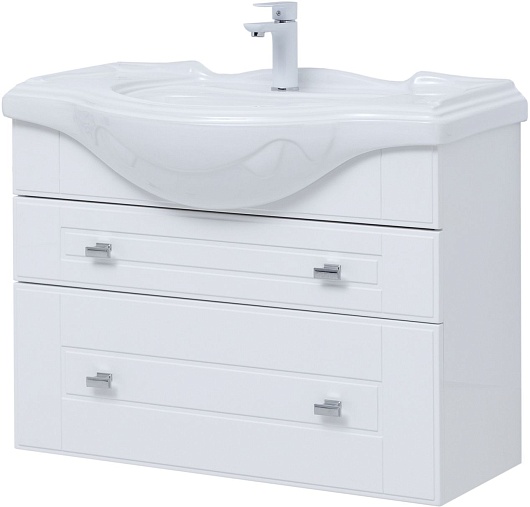 Aquanet Тумба с раковиной Рондо 85 подвесная белая глянцевая – фотография-4