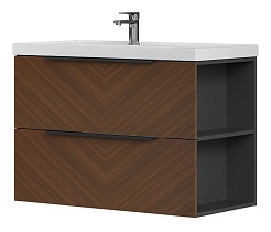 Equil Тумба под раковину Forest 90 2 ящика подвесная орех/графит – фотография-1