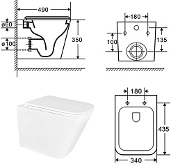 Azario Унитаз подвесной Teramo AZ-0052 безободковый белый – фотография-16