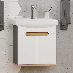 Misty Тумба с раковиной Сканди 50 подвесная белая/дуб крафт золотой/антрацит – фотография-2