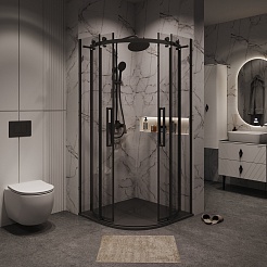 Grossman  Душевой уголок Classic 90x90x195 четверть круга профиль черный матовый стекло прозрачное – фотография-5
