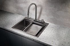 Milacio Мойка кухонная Denia 57 Steel со смесителем вороненая сталь – фотография-5