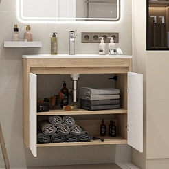 Teymi Тумба с раковиной Netta 75 Волна подвесная дуб/белый – фотография-6