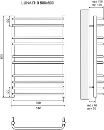 Lemark Полотенцесушитель электрический Luna П10 500x800 хром – фотография-5