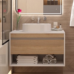 Teymi Тумба под раковину Ritta 85 подвесная белый/дуб – фотография-5