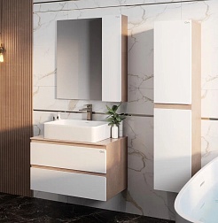 Onika Тумба под раковину Алеста 80 подвесная белая/камень светлый – фотография-6