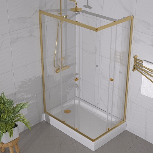 Triton Душевой уголок Вента-Голд 120x80 стекло прозрачное профиль золото с поддоном – фотография-8