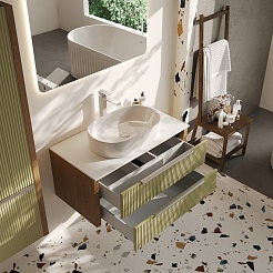 Зов Тумба с раковиной Валенсия 100 подвесная зеленый тростник/столешница белая – фотография-8