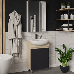 Misty Мебель для ванной Поло 50 дуб галифакс белый/антрацит – фотография-1