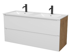 Зов Тумба под раковину Дион 120 подвесная матовая белая/дуб – фотография-1