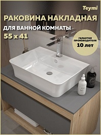 Teymi Раковина накладная в ванную Aina 55/41 глянцевый белый T50006 – фотография-2