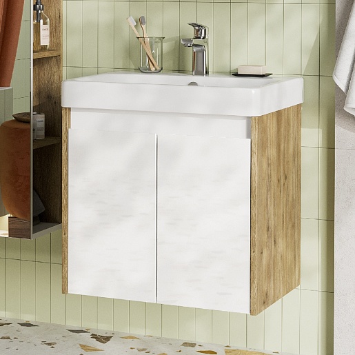 Акватон Мебель для ванной Сканди Doors 55 белая/дуб рустикальный – картинка-5