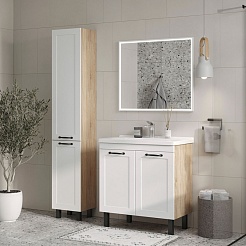 Equil Тумба под раковину Lago 80 2 ящика напольная белая/дерево – фотография-9