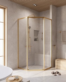 Cezares Душевой уголок Relax 304 RELAX-304-P-1-100-C-BORO 100x100 профиль брашированное золото стекло прозрачное – фотография-2