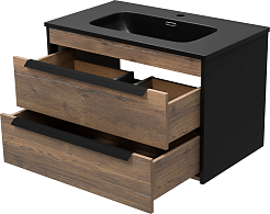 Brevita Тумба под раковину Monsour 80 подвесная дуб галифакс олово/черный кварц – фотография-5