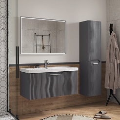 Equil Шкаф пенал Mirage 36 R с корзиной подвесной графит софт – фотография-3