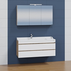 СанТа Тумба с раковиной Марс 120 подвесная белая/янтарное дерево – фотография-6