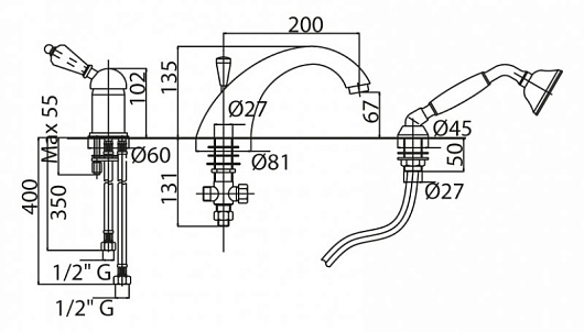 Cezares Смеситель VINTAGE-BVDM-02-Sw на борт ванны – картинка-3