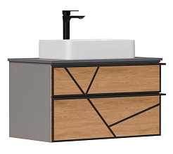 Equil Тумба с раковиной Ferro 80 2 ящика подвесная лен антрацит/дуб мадера – фотография-1