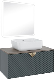 Runo Тумба с раковиной Андорра 85 Cuatro подвесная зеленый графит/дуб коньячный – фотография-9