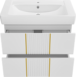 Brevita Тумба с раковиной Vega 80 подвесная белая/золото – фотография-4