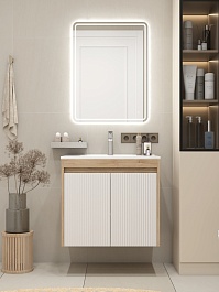 Teymi Тумба с раковиной Netta 70 Волна подвесная дуб/белый – фотография-10