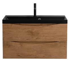 BelBagno Тумба с раковиной Marino 80 подвесная Rovere Nature с раковиной 80/45 AST-NERO – фотография-1