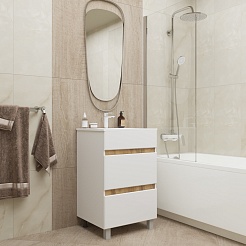 Mixline Тумба с раковиной Брикс 60 2 ящика белая/дуб вотан – фотография-5