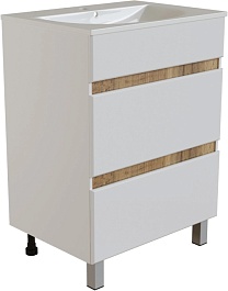 Mixline Тумба с раковиной Брикс 50 2 ящика белая/дуб вотан – фотография-1